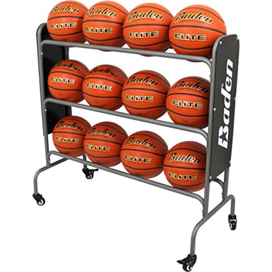 Sports Equipment Storage Rack - Steel Basketball Rack with Wheels 3-Tier