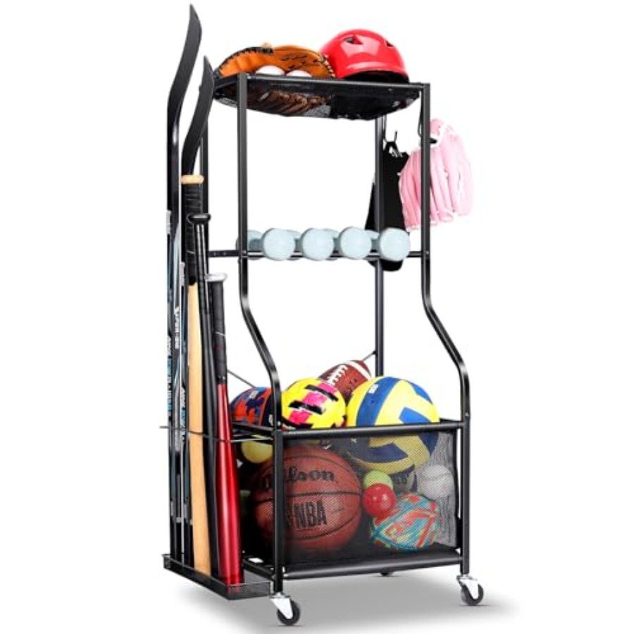 Sports Equipment Storage Rack - Sports Equipment Garage Organizer - 3-Tier