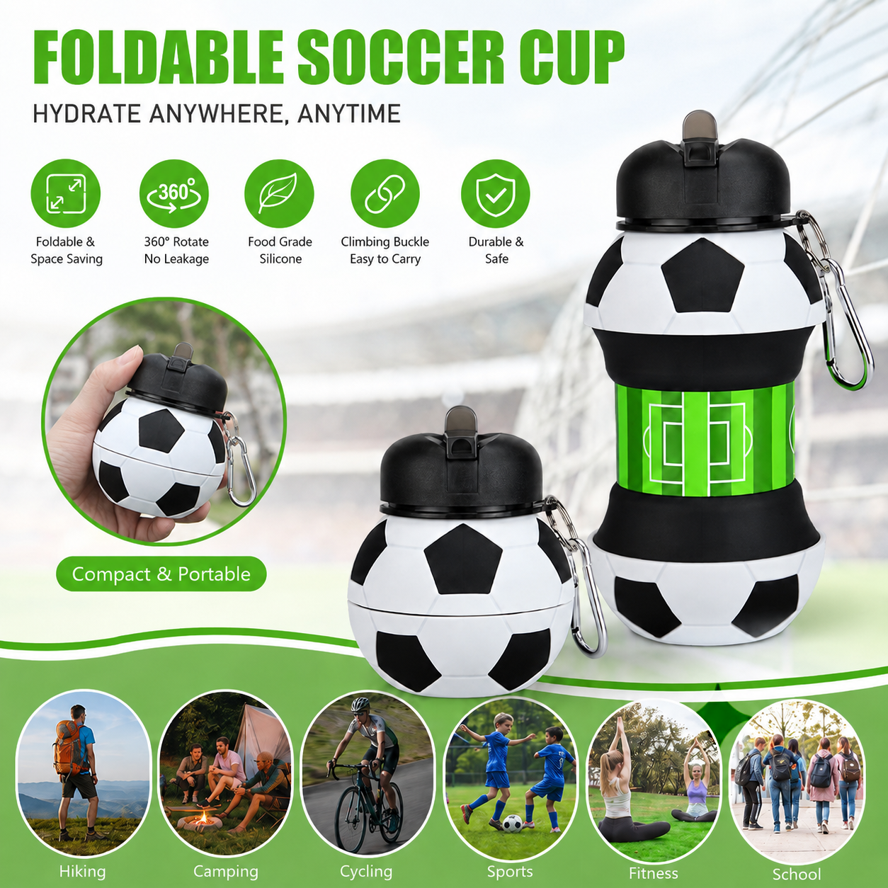 Sports Equipment Types - 550ml Foldable Football Water Bottle Food