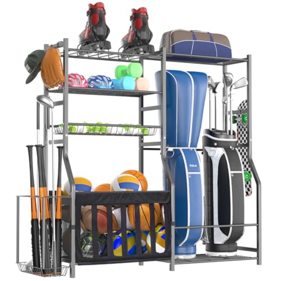 Sports Equipment Storage Rack - Heavy Duty Garage Sports Equipment Organizer,
