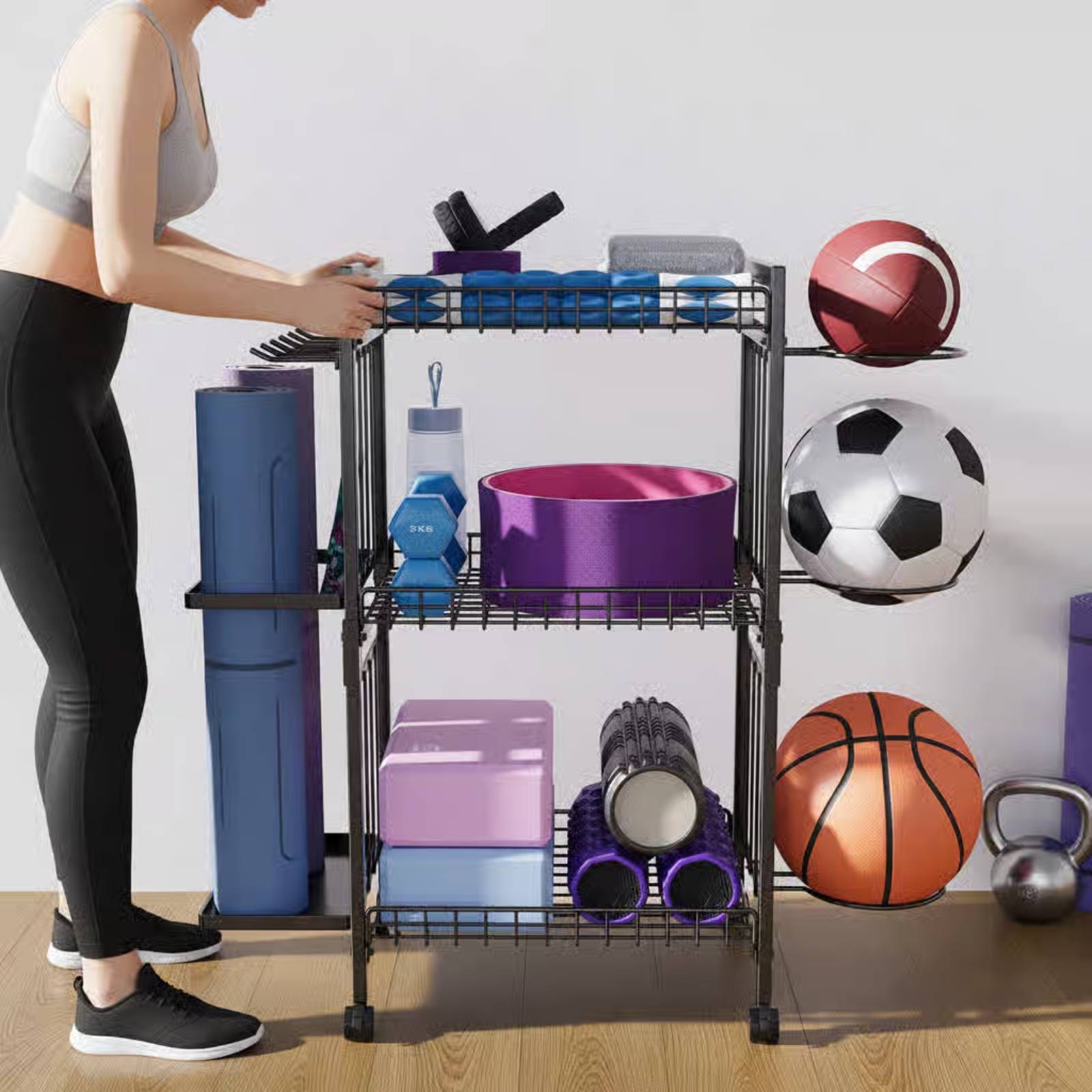 Mobile Gym Equipment Rack Spac - Sports Equipment Storage Rack 评论和价格