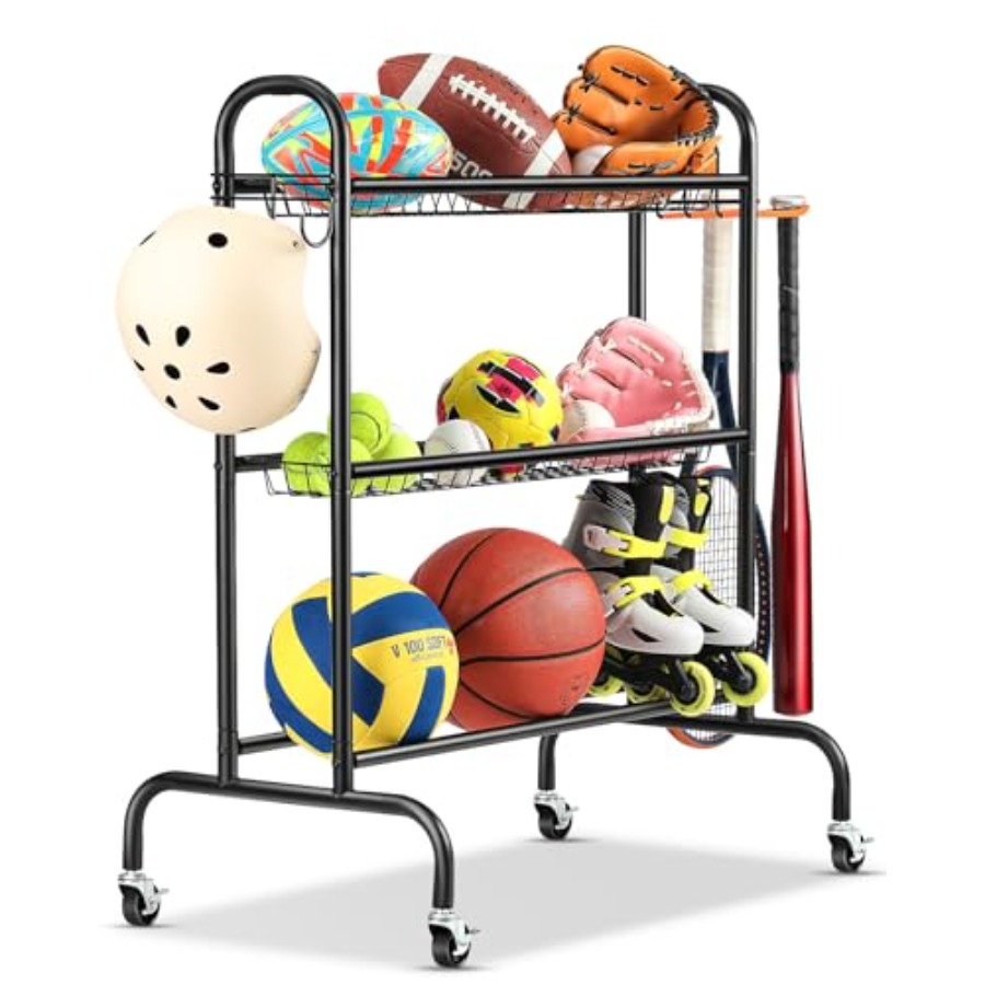 Basketball Rack Rolling Basket - Sports Equipment Storage Rack 评论和价格