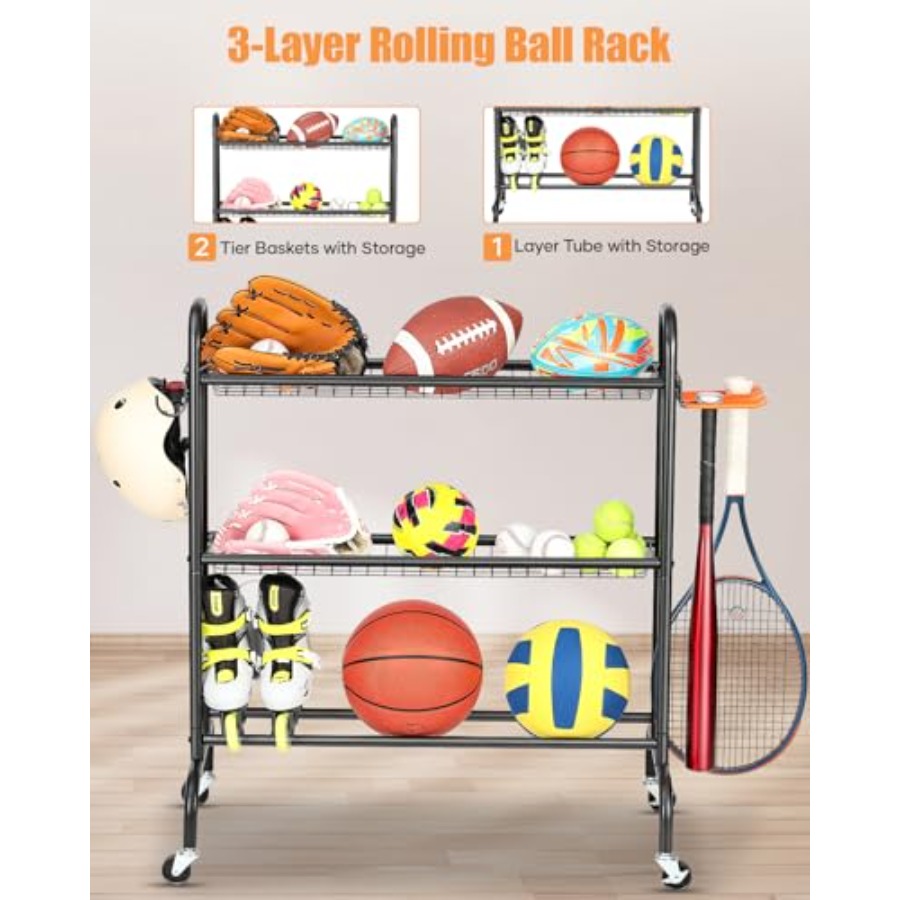 Basketball Rack Rolling Basket - Sports Equipment Storage Rack 评论和价格