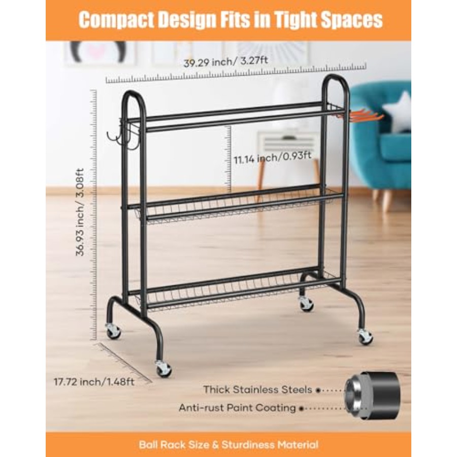Basketball Rack Rolling Basket - Sports Equipment Storage Rack 评论和价格