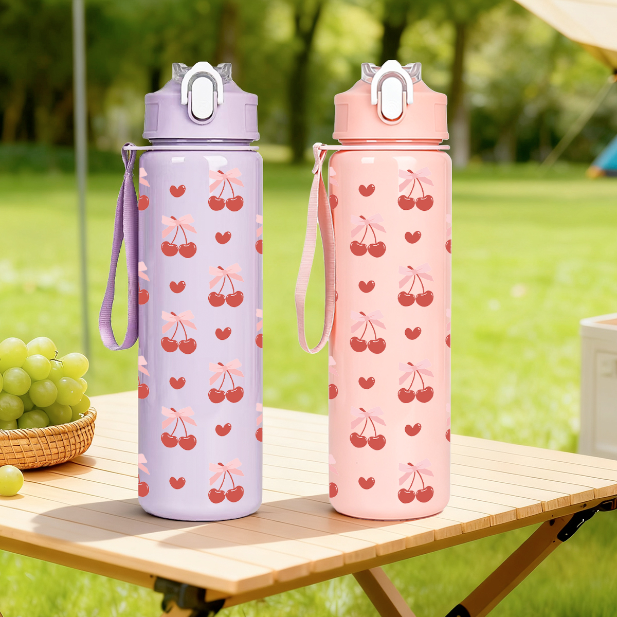 Cute Cherry Print Plastic Wate - Sports Equipment Types 评论和价格